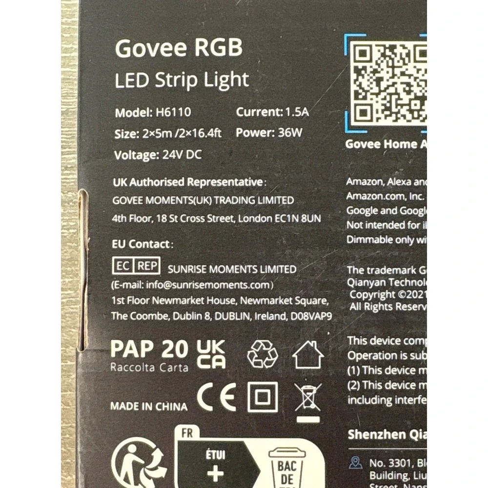 Govee‎ RGB LED Strip Light H6110 2x16.4ft 24V DC Smart Color Changing
